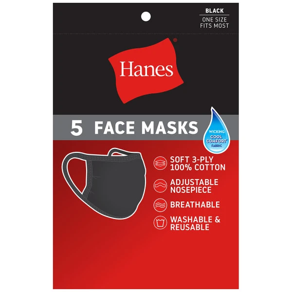 HANES Face Masks, 5-Pack 4 HANES Face Masks, 5-Pack - Image 2
